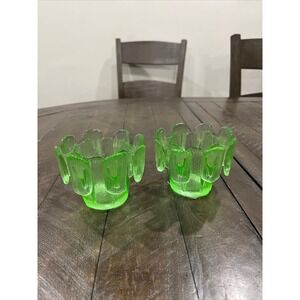 Viking Glass Spring Green Finnish Crown Candle Holder 3" Set Of‎ 2